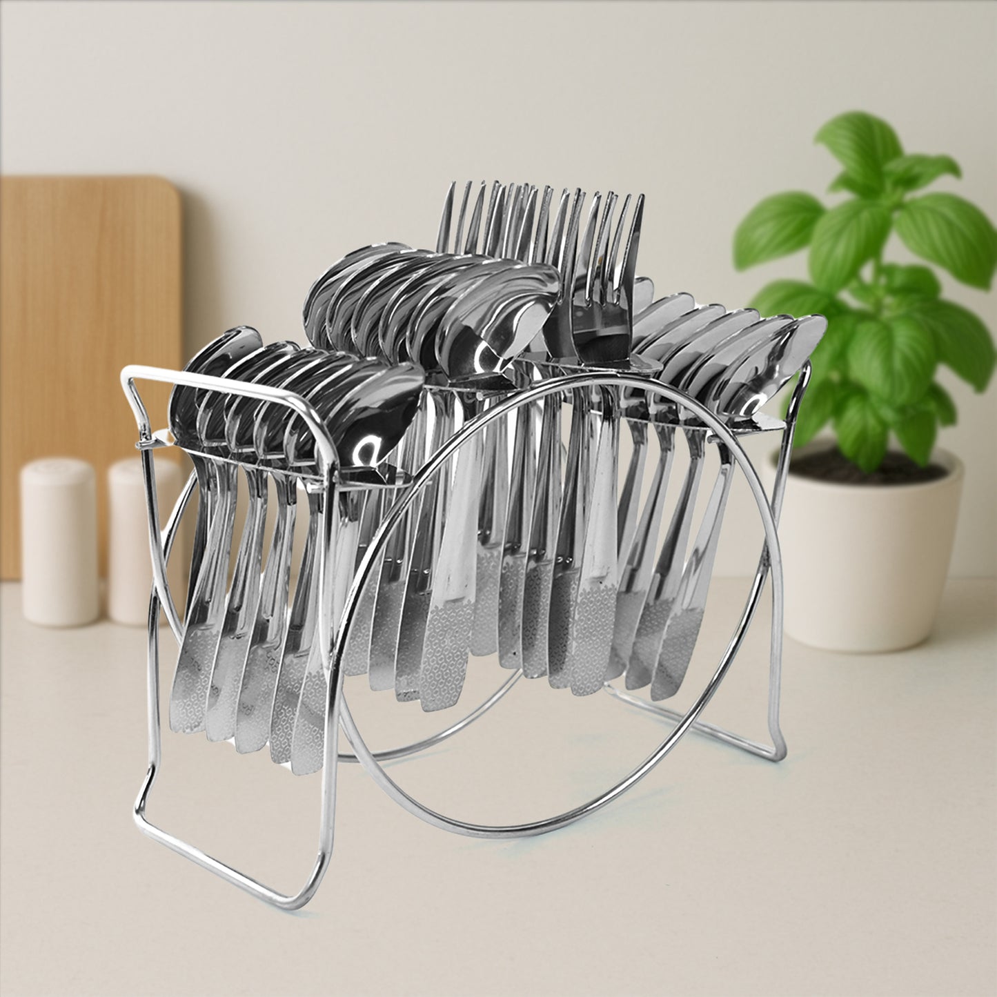 Stainless Steel Cutlery Set With Elegant Storage Stand (24 Pc) - Happy Price - Image 6