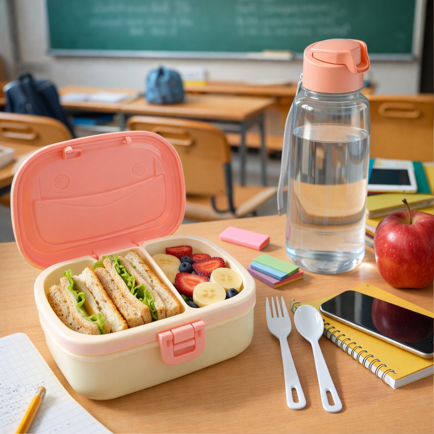 Plastic Lunch Box and Water Bottle Set - 1 Set - Happy Price - Image 2