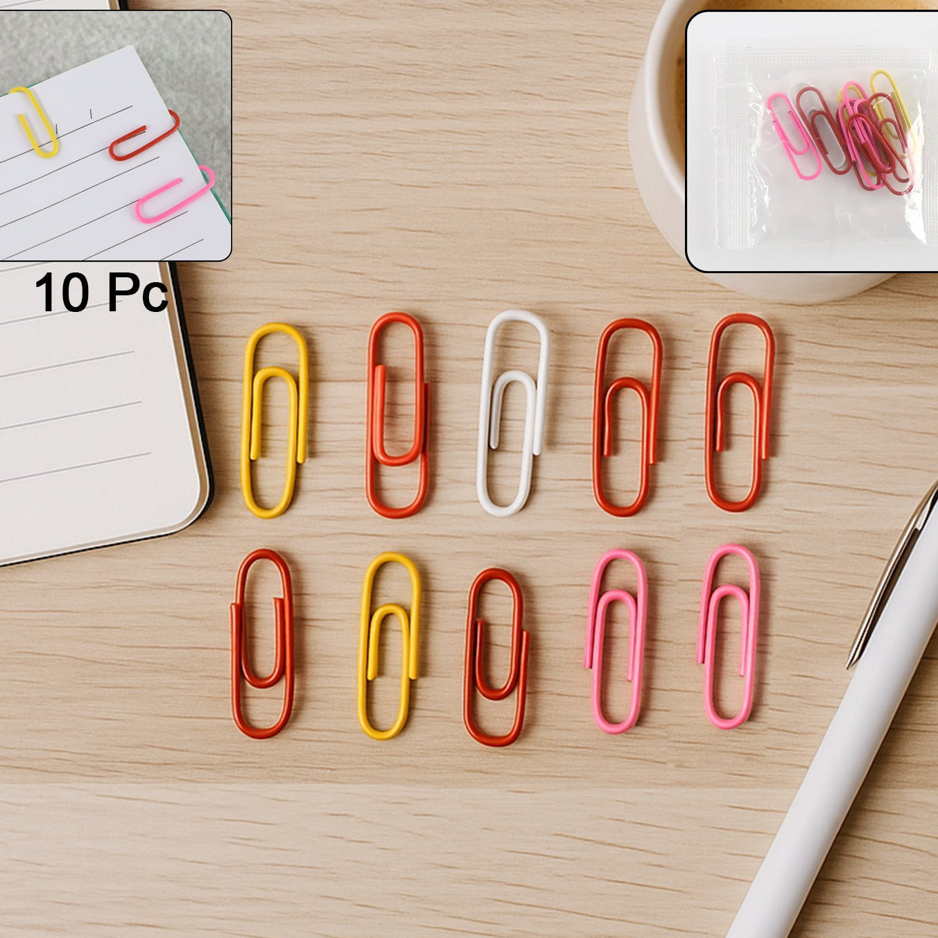 Vinyl Coated Paper Clips - 10 Piece Set, Assorted Colours, Standard Size - Happy Price - Image 1