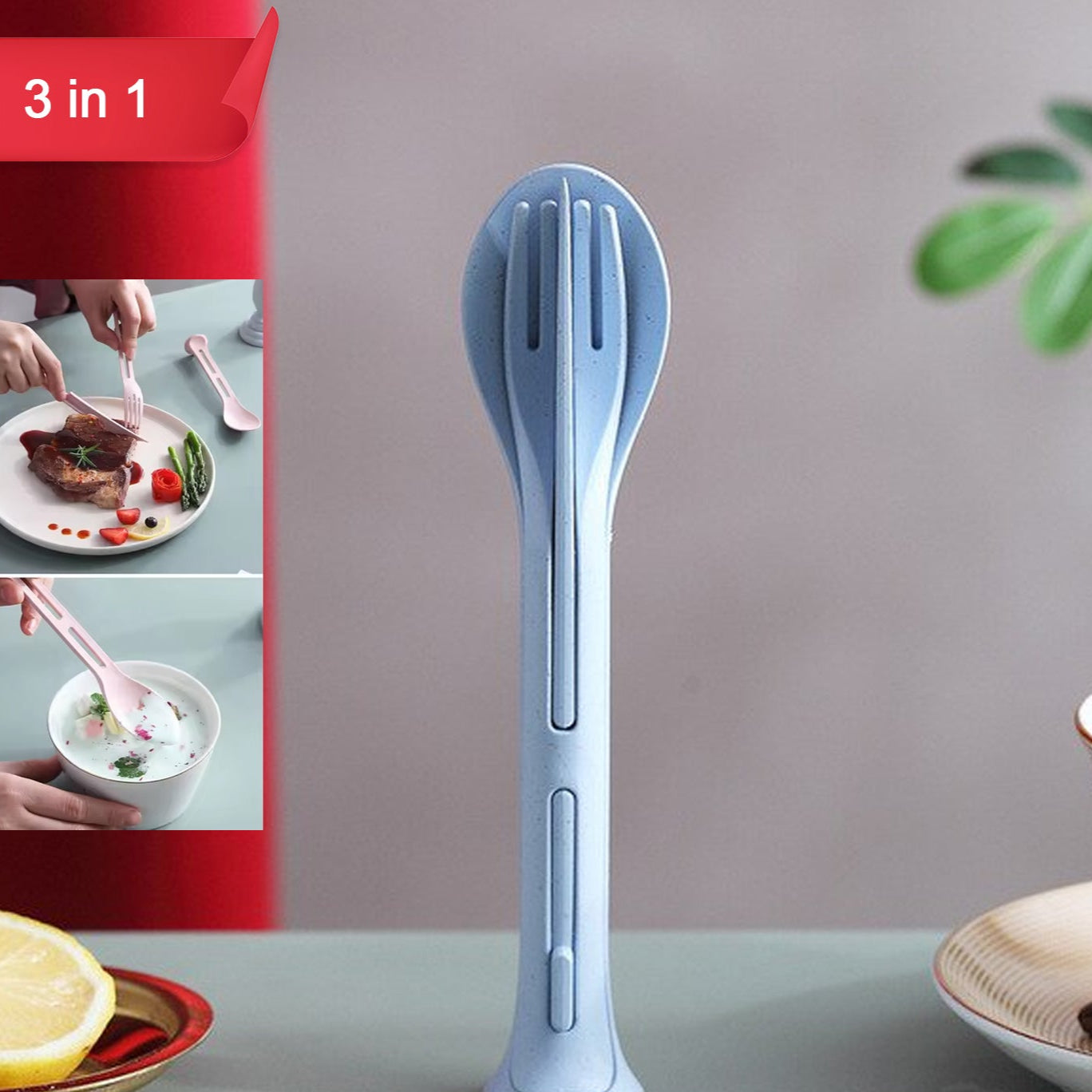 3 In 1 Reusable Spoon Knife Forks Tableware Spoon (3 Pcs Set) - Happy Price - Image 1