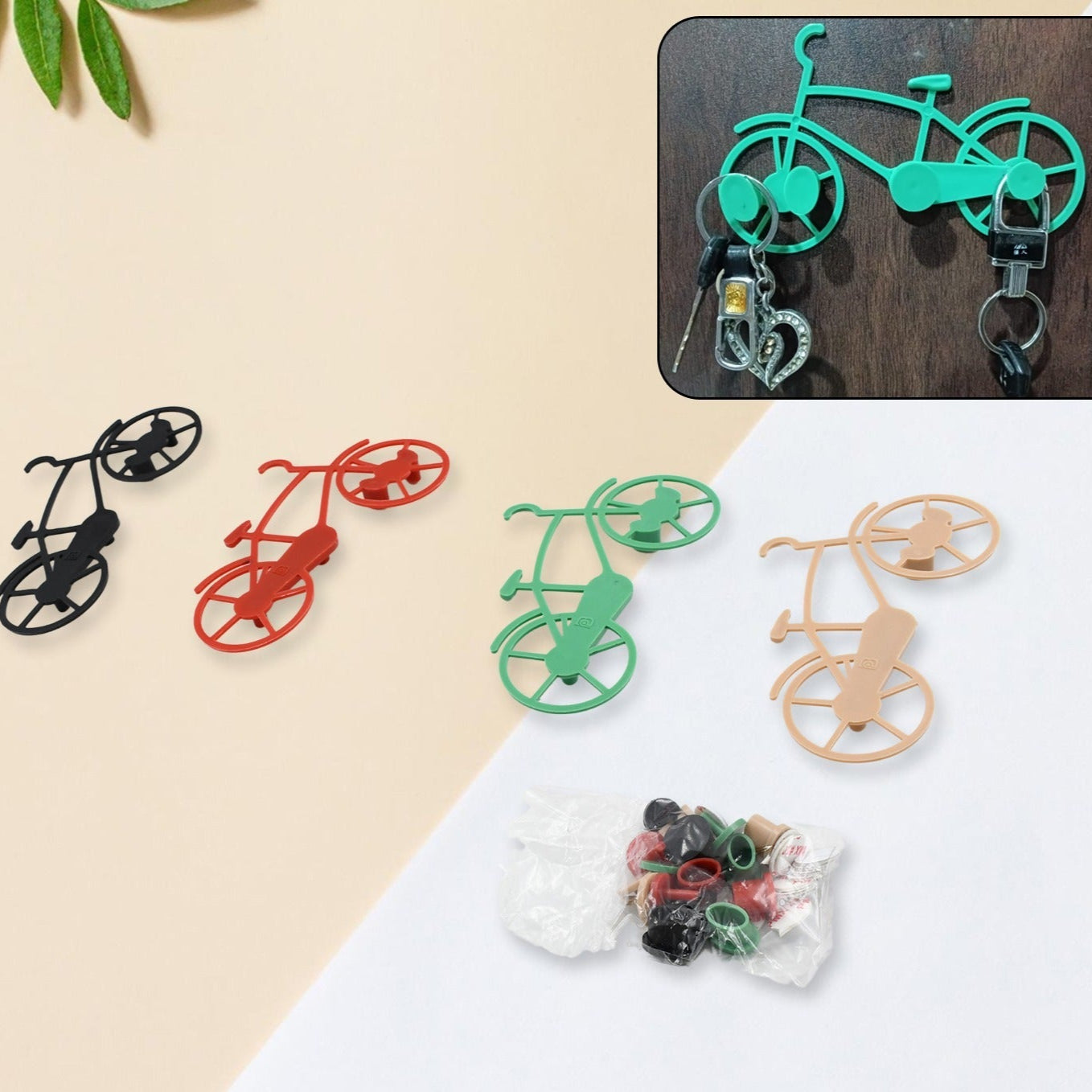 Bicycle Shape Key Chain Holder And Wall Mount Bike Hook Key Holders Plastic Key Holder For Home Office (Pack Of 4) - Happy Price - Image 1