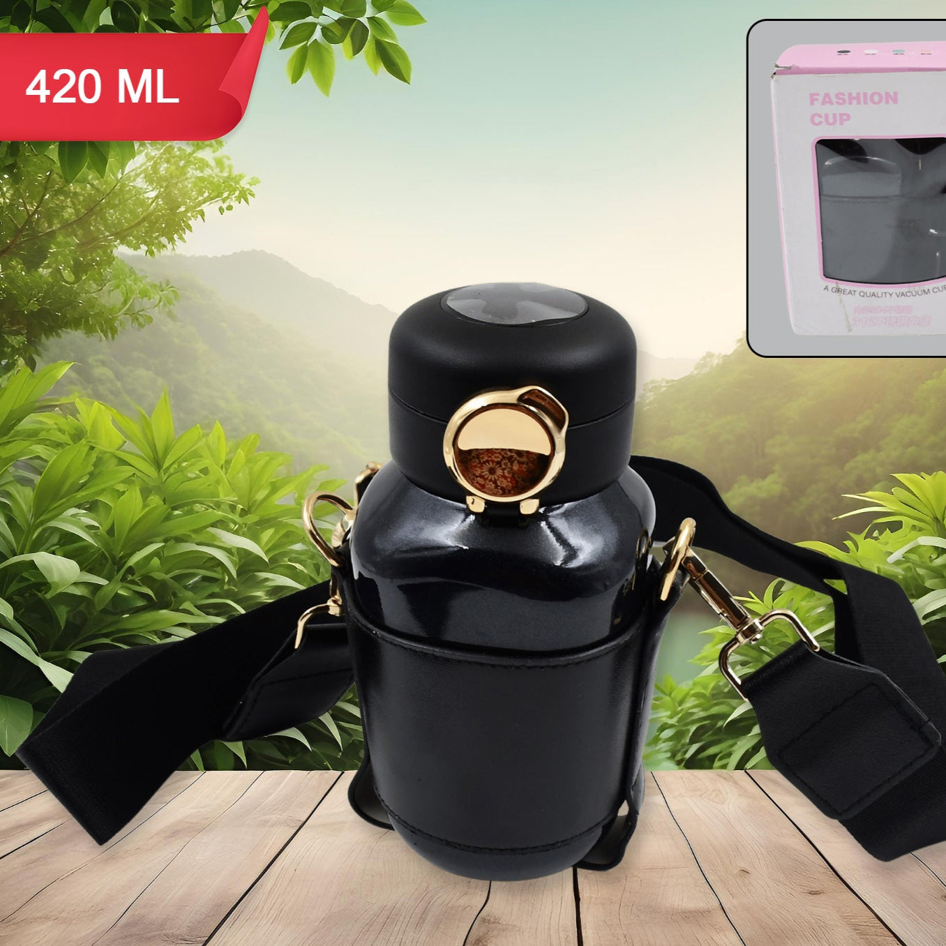 Thermos Steel Bottle Push Button Fashion Cup Temperature Display Bottle (420 Ml) - Happy Price - Image 1