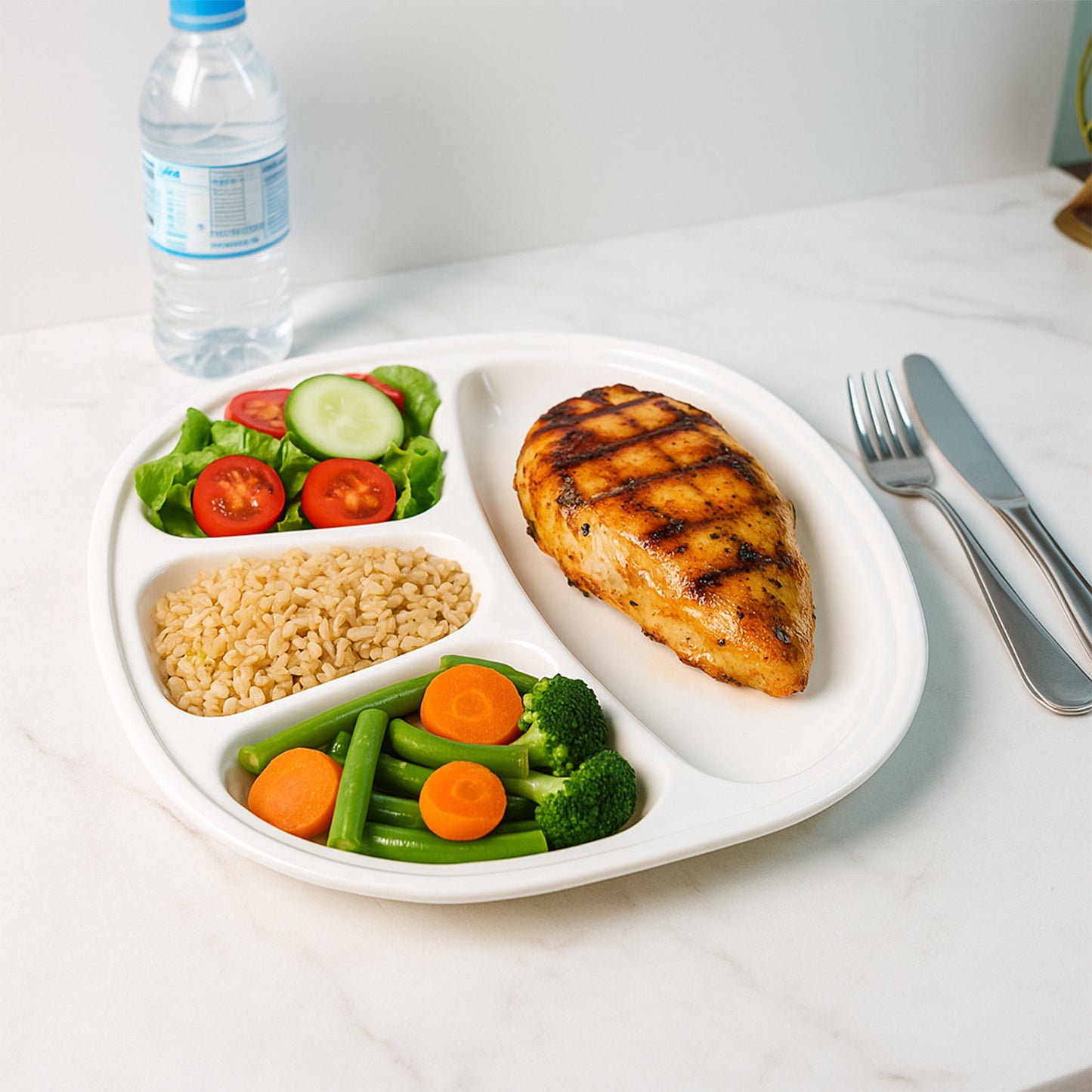 4 Section Plastic Thali Plate - Large Compartment Dinner Serving Dish (31x28 cm, White) - Happy Price - Image 5