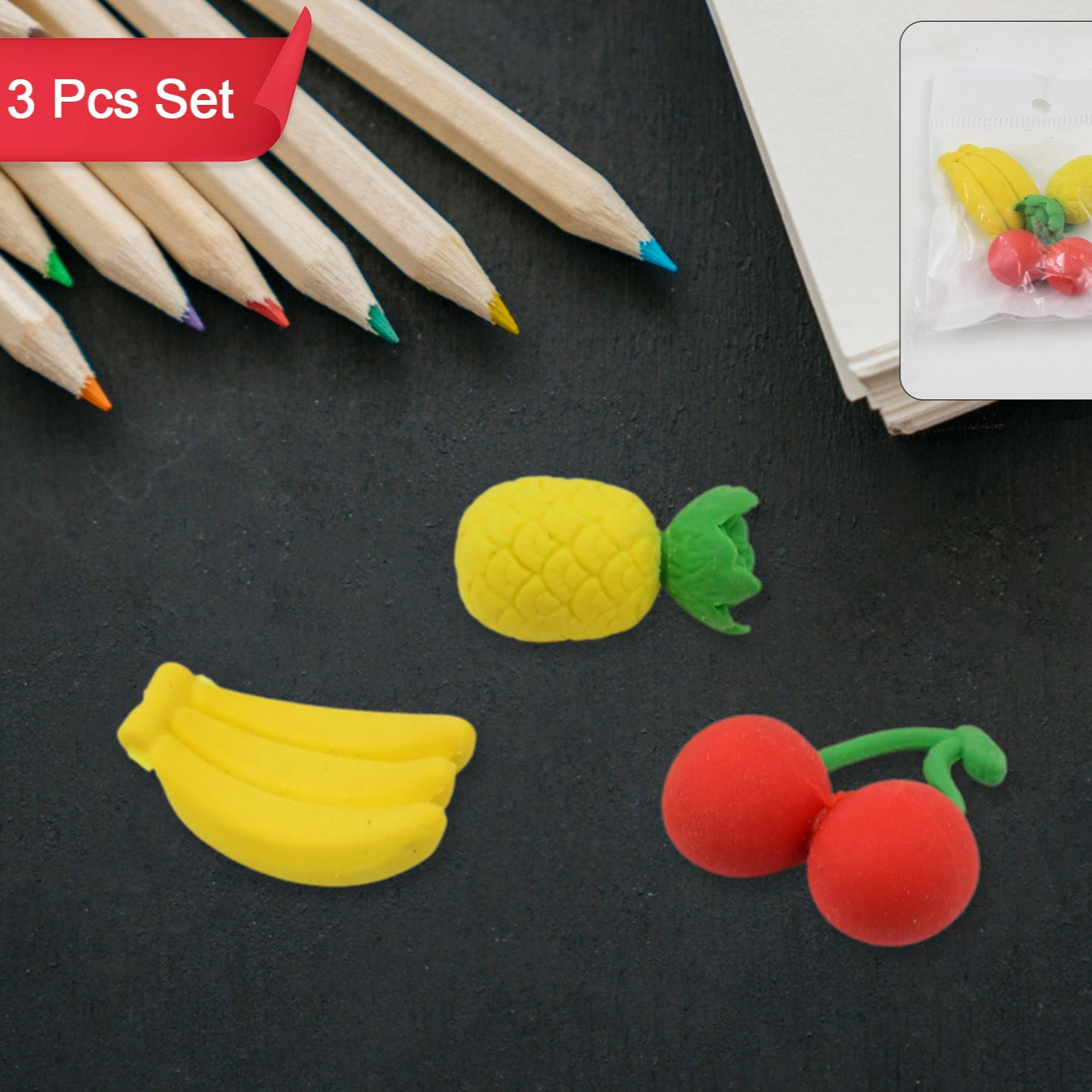 Mix Design Fancy Stylish Colorful Erasers (1 Set 3 Pc Set) - Happy Price - Image 1