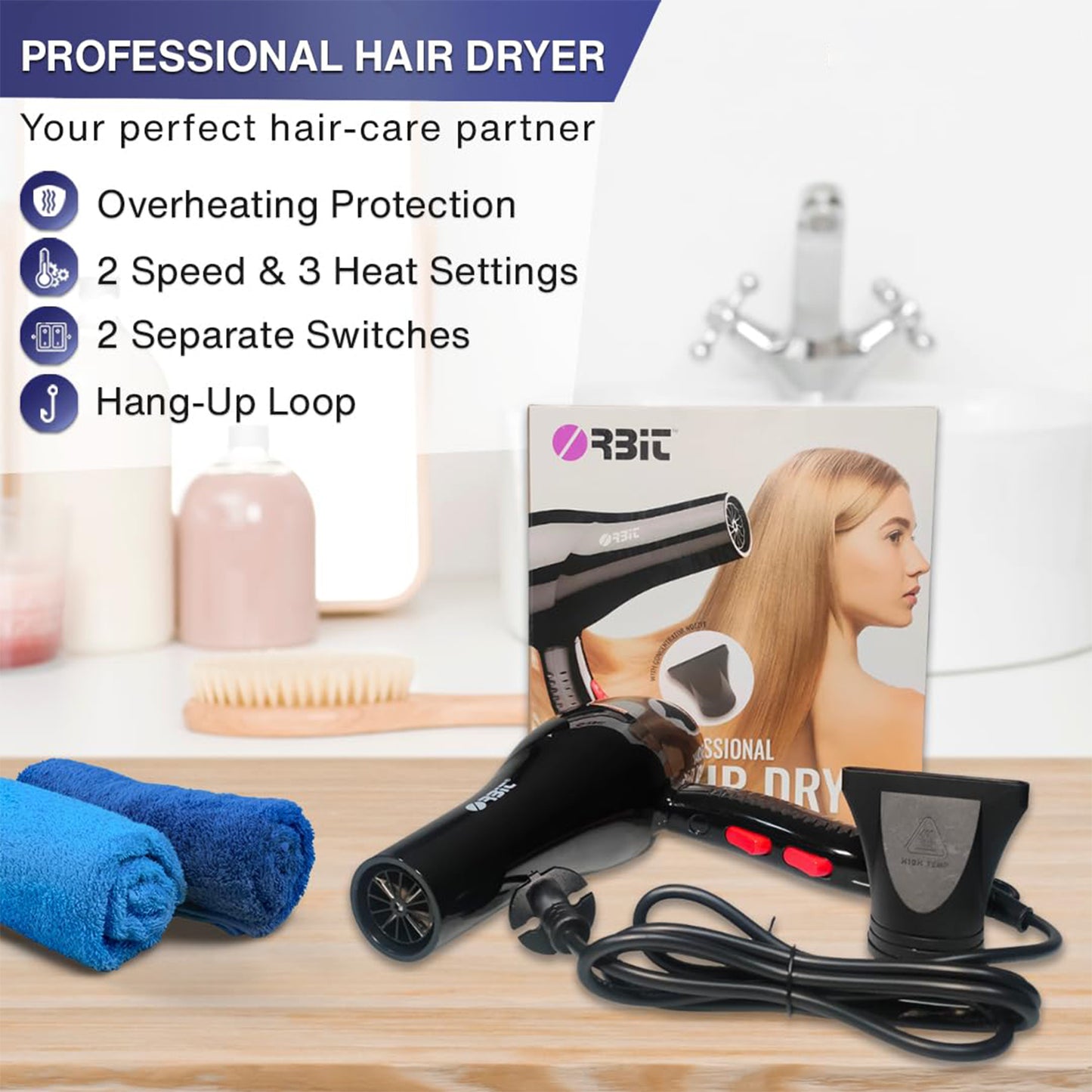 Orbit Professional Electric Hair Dryer 1 Pc with Concentrator Nozzle for Quick Styling - Great Price - Image 7