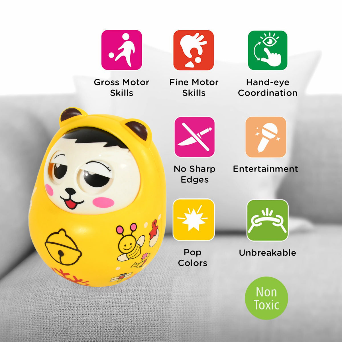 Musical Roly Poly Toys For Baby Push And Shake Wobbling Toy With Music Tumbler Doll Toy For Babies Sound Balancing Doll Toys For Baby Boys Girls 8+ Months Multicolor (1 Pc) - Happy Price - Image 4