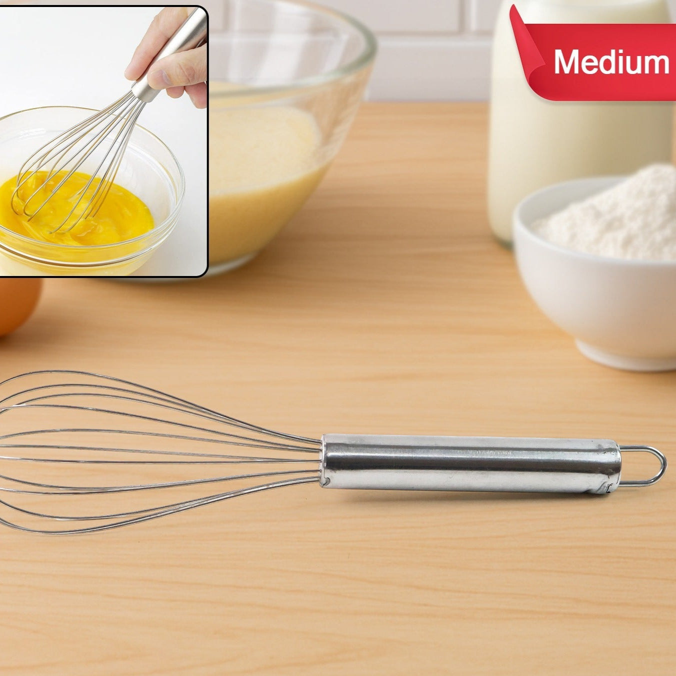 Medium Stainless Steel Balloon Whisk (24cm 1 Pc) - Happy Price - Image 1