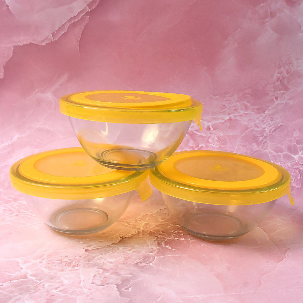 Dazzle Glass Bowl Set Mixing Storage Bowls With Lids (3 Pcs Set) - Happy Price - Image 3