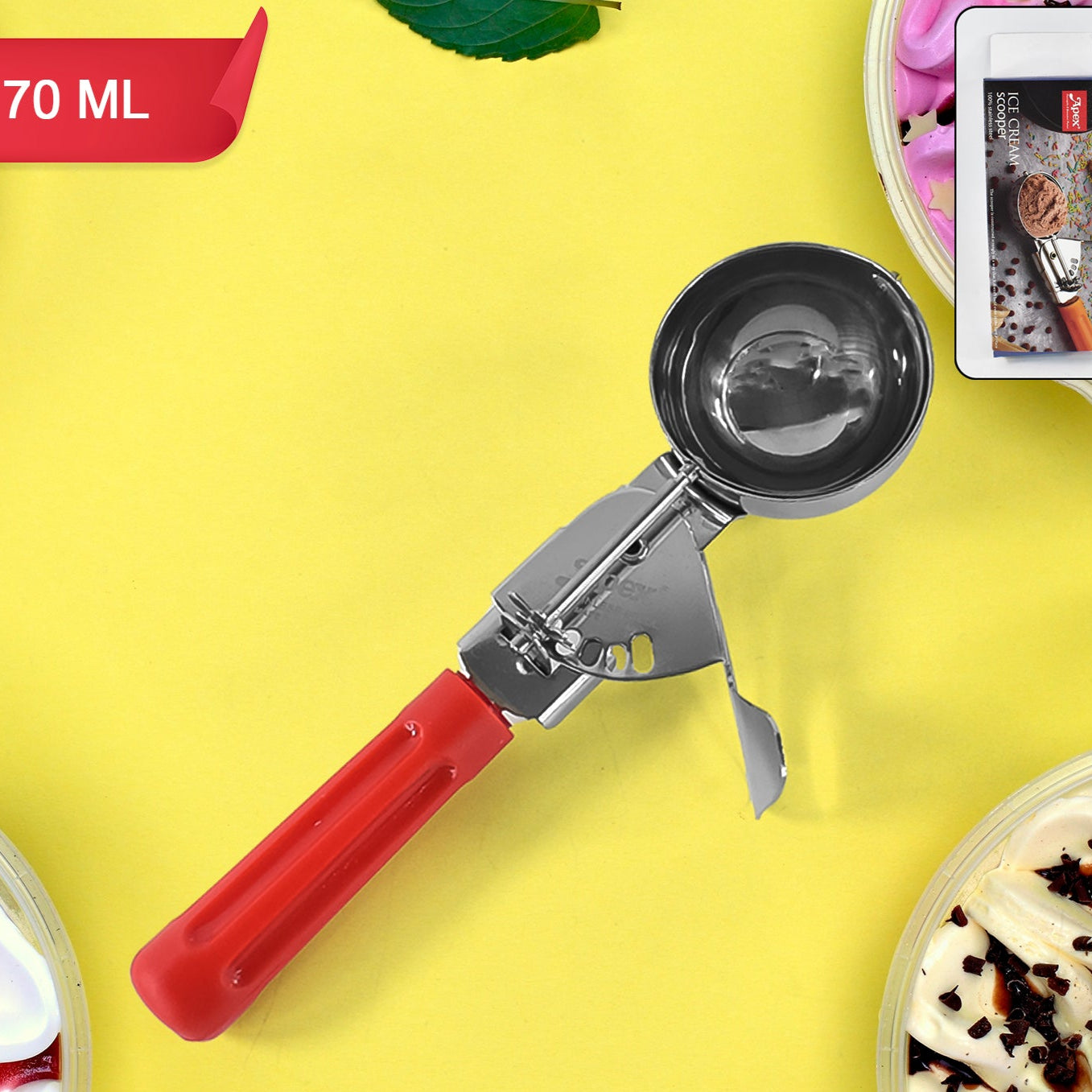 Apex Ice Cream Scoop 70 Ml Stainless Steel Head With Ergonomic Handle (1 Pc) - Happy Price - Image 1
