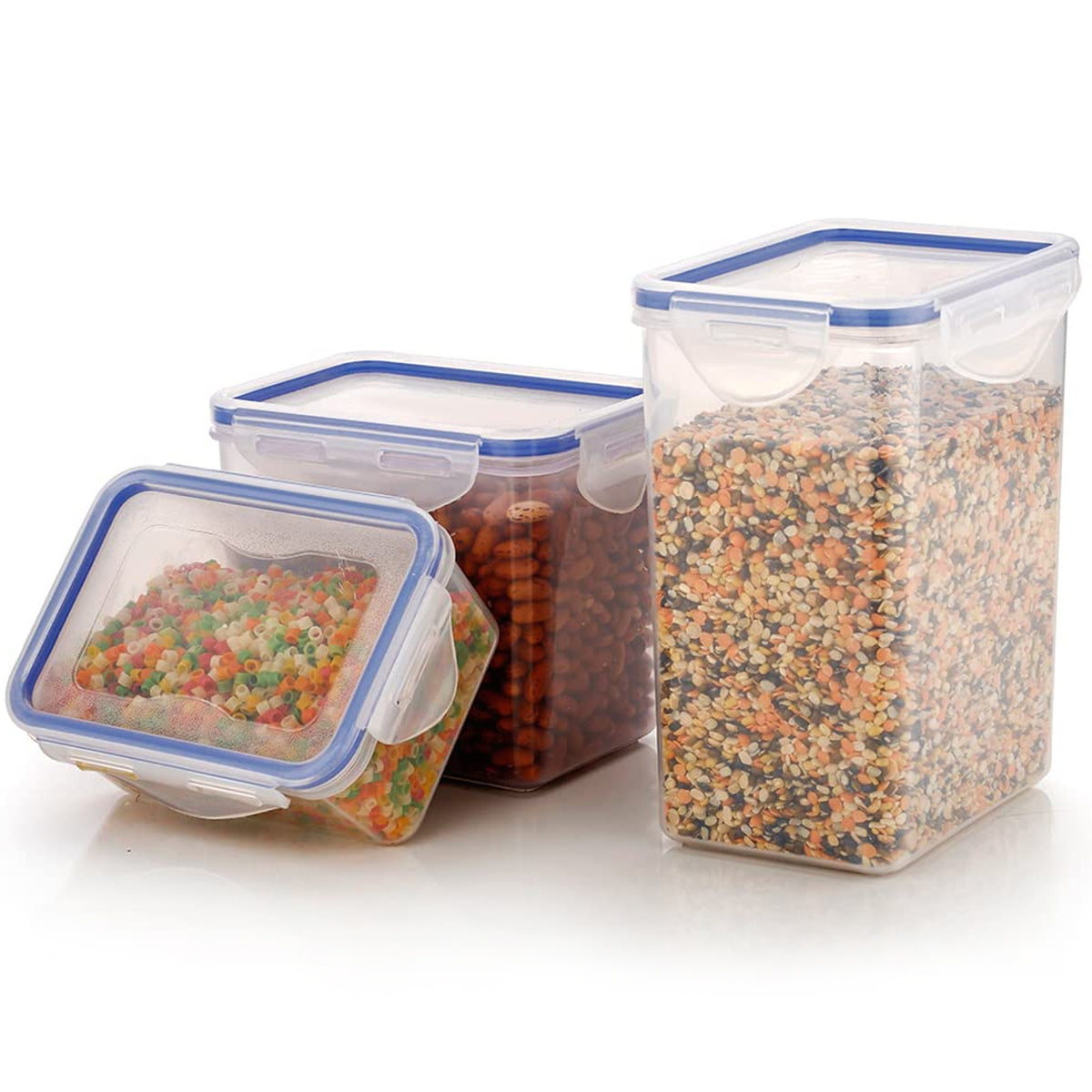 Rectangle Abs Airtight Food Storage Containers With Leak Proof Locking Lid Storage Container Set Of 3 Pc (Approx Capacity 500ml1000ml1500ml Transparent) - Happy Price - Image 2
