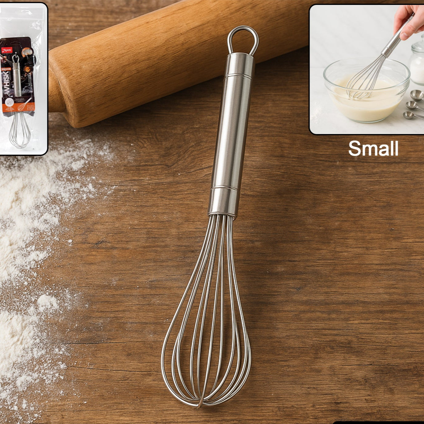 Apex Stainless Steel Small Hand Whisk for Baking & Cooking (1 Pc) - Happy Price - Image 1