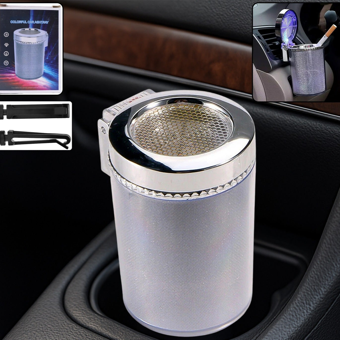 Premium Quality Led Illuminated Car Ashtray With Lid And Detachable Holder (1 Pc) - Happy Price - Image 1