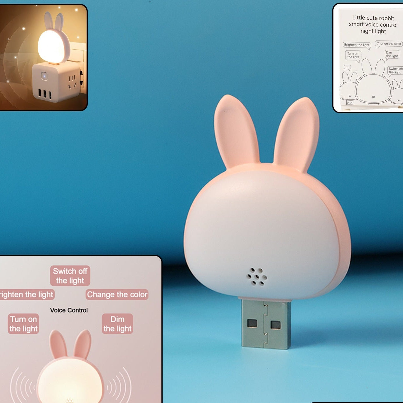 USB Rabbit Night Light with Sound Activation - Plug-in LED Ambient Lamp for Kids Rooms & Bedrooms - Happy Price - Image 1