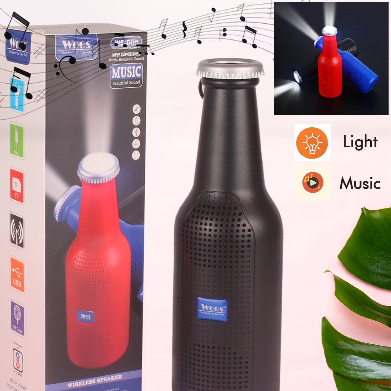 Bottle Shape Bluetooth Speaker And Weatherproof Enhanced Wireless Usb Rechargeable Calling Fm Aux Usb Sd Card Support Portable Bluetooth Speaker With Rich Deep Bass - Happy Price - Image 1