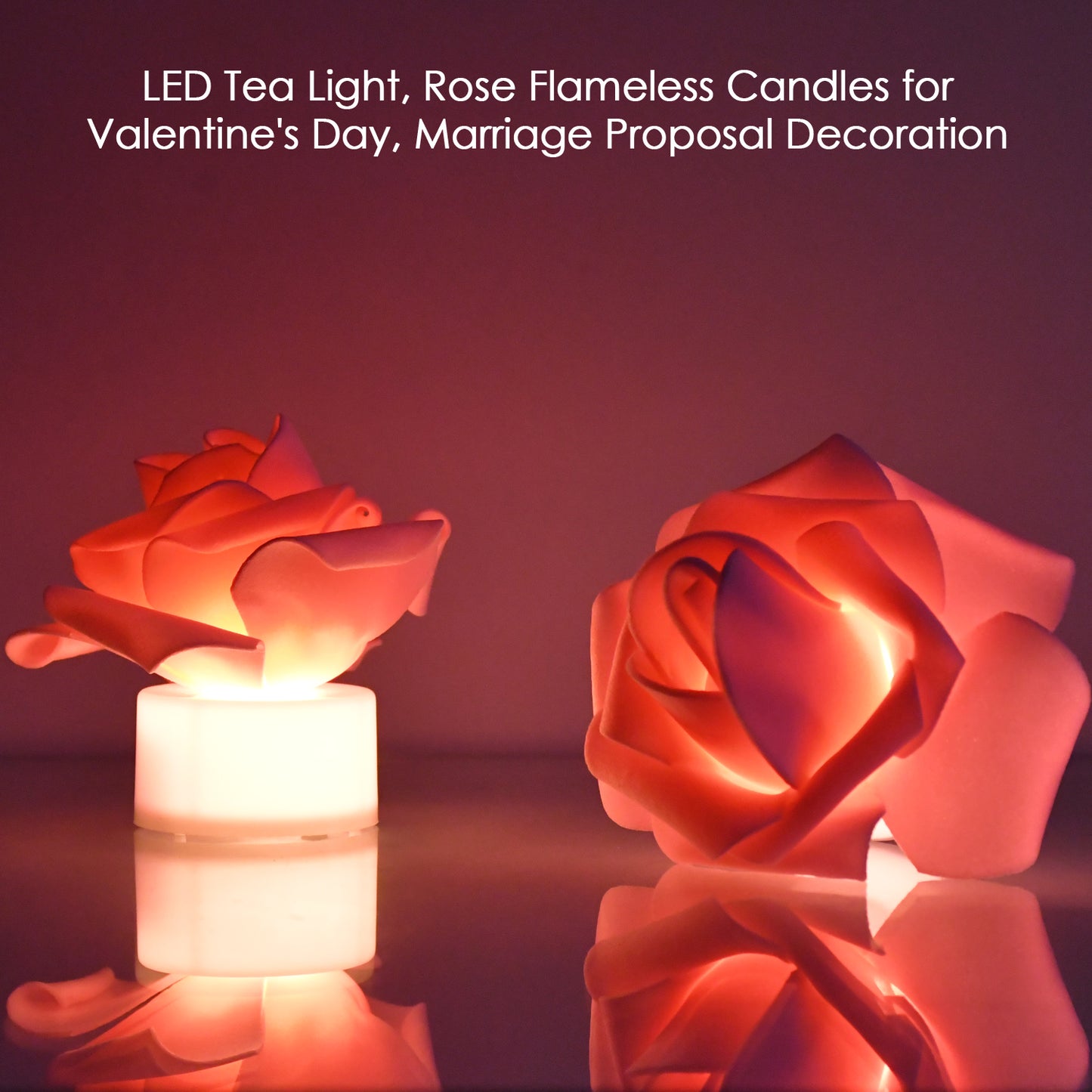 Rose Flower LED Tealight Candles - Set of 2 Flickering Flameless Lights - Happy Price - Image 4