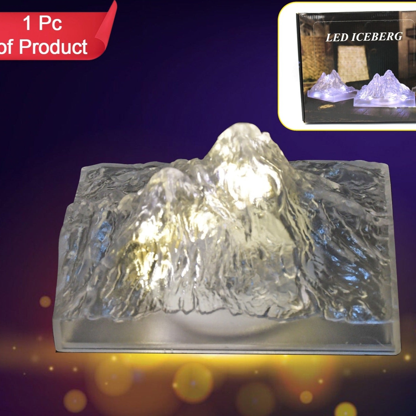 Plastic Iceberg Night Light Mountain Lights Flameless Modern Clear Led Flameless Party Candles Led Lamp Home Decoration Mini Atmosphere Light Bedroom Decor Desktop Ornament Children Gift (Moq - 12 Pc) - Happy Price - Image 1