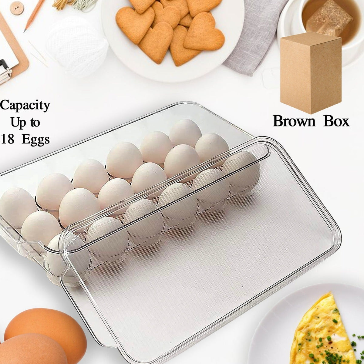 Plastic 18 Cavity Egg Storage Box Or Egg Trays For Refrigerator With Lid Handles High Quality Rectangular Egg Tray Box For 18 Egg (1 Pc) - Happy Price - Image 1