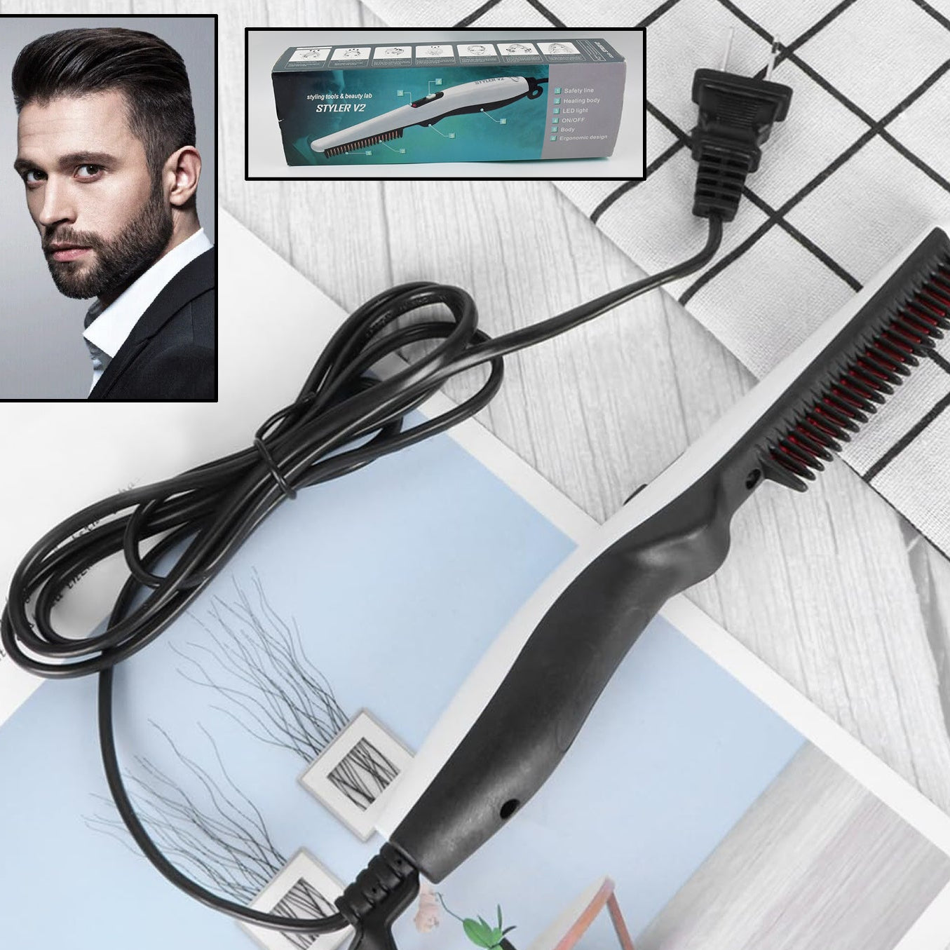 Electric Hair Styling Comb for Men & Women - Portable Beard Straightener (1 Pc) - Happy Price - Image 1