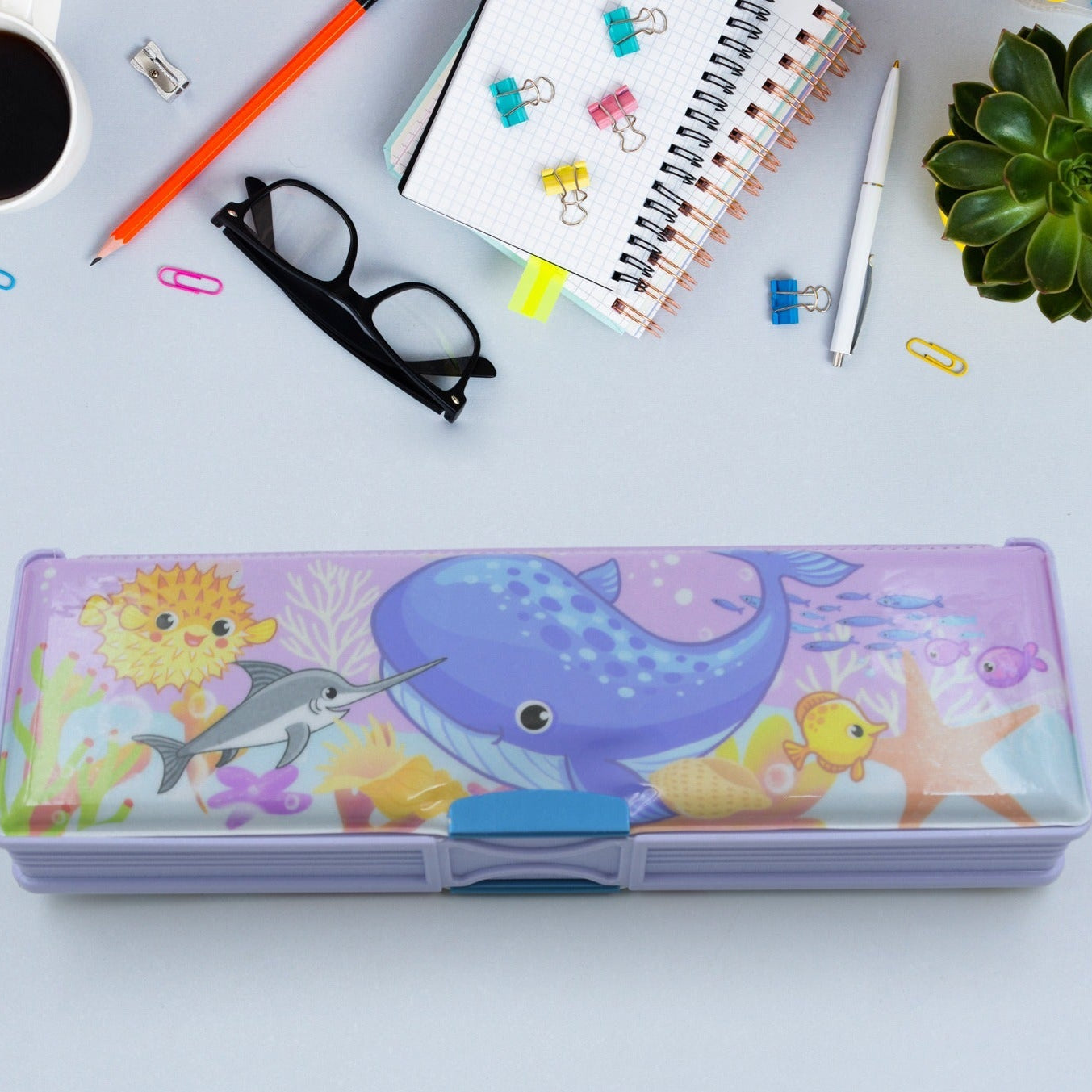 Multipurpose Compass Box Plastic Double Deck Pencil Case With 2 Compartments Supplies Utility Box Storage Organizer Pencil Box For School Cartoon Printed Pencil Case For Kids Birthday Gift For Girls Boys - Happy Price - Image 1