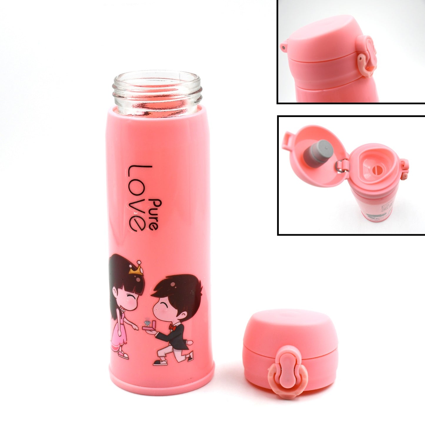 Pure Love Outdoor Sport Water Bottle 500ml Leak Proof Bpa-free For Travel Cold And Hot Water Glass Water Bottle With Daily Water Intake For Gym And Children Fridge For Home Office School (Moq - 80 Pc) - Happy Price - Image 3