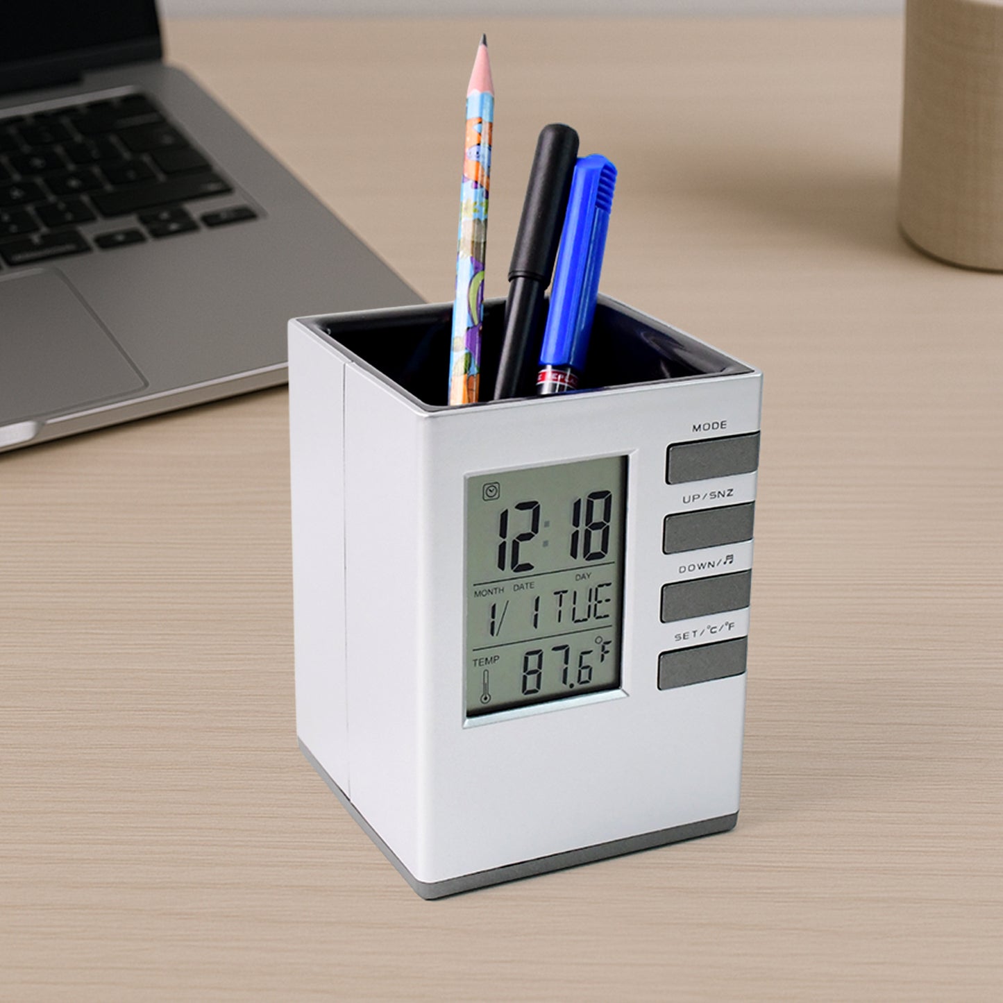 Multifunction Digital Desk Clock with Pen Holder - Time, Date, Temp & Alarm (1 Pc) - Happy Price - Image 7