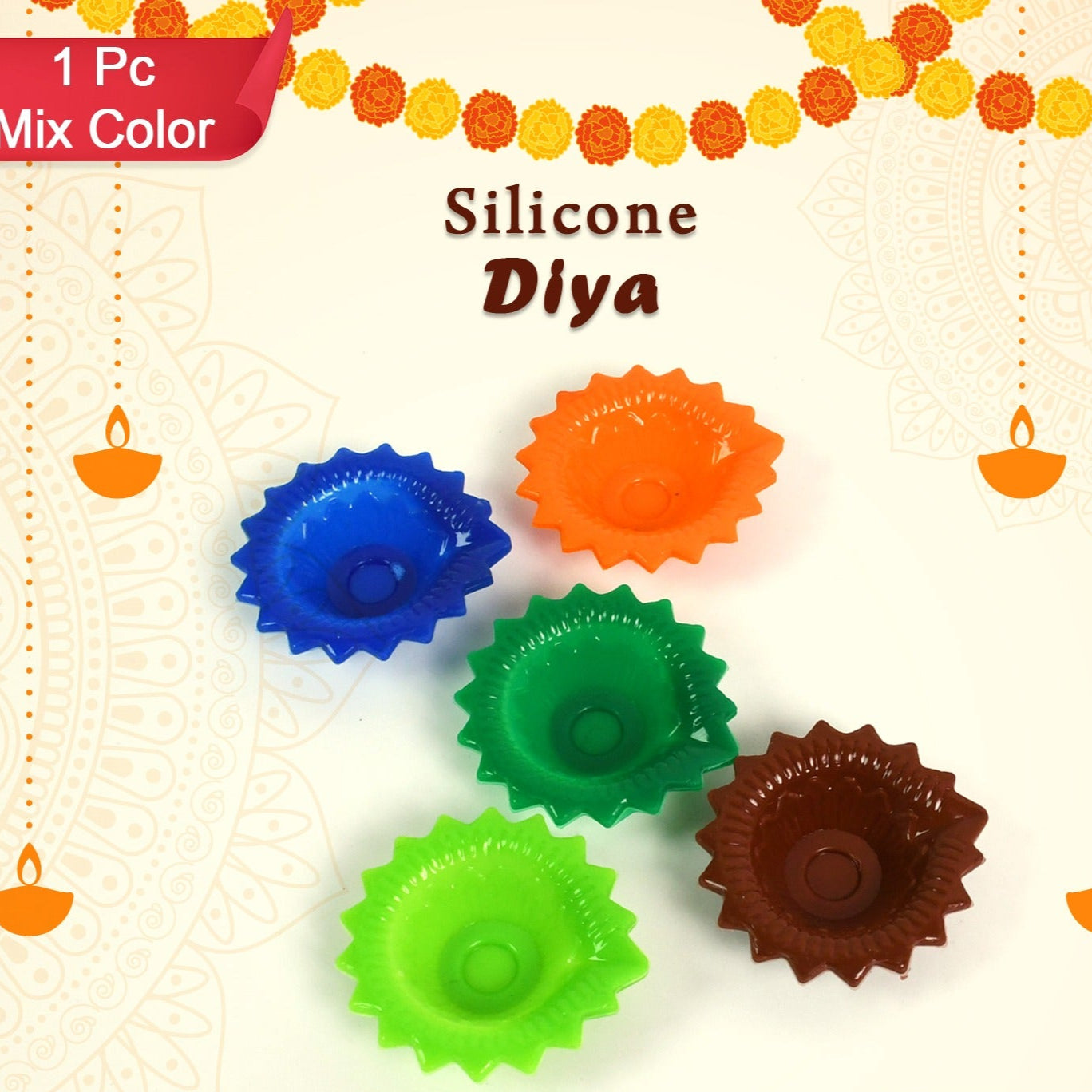 Silicone Diya For Diwali Attractive Design Colourful Diya Combo (Mix Design 1 Pc) - Happy Price - Image 1