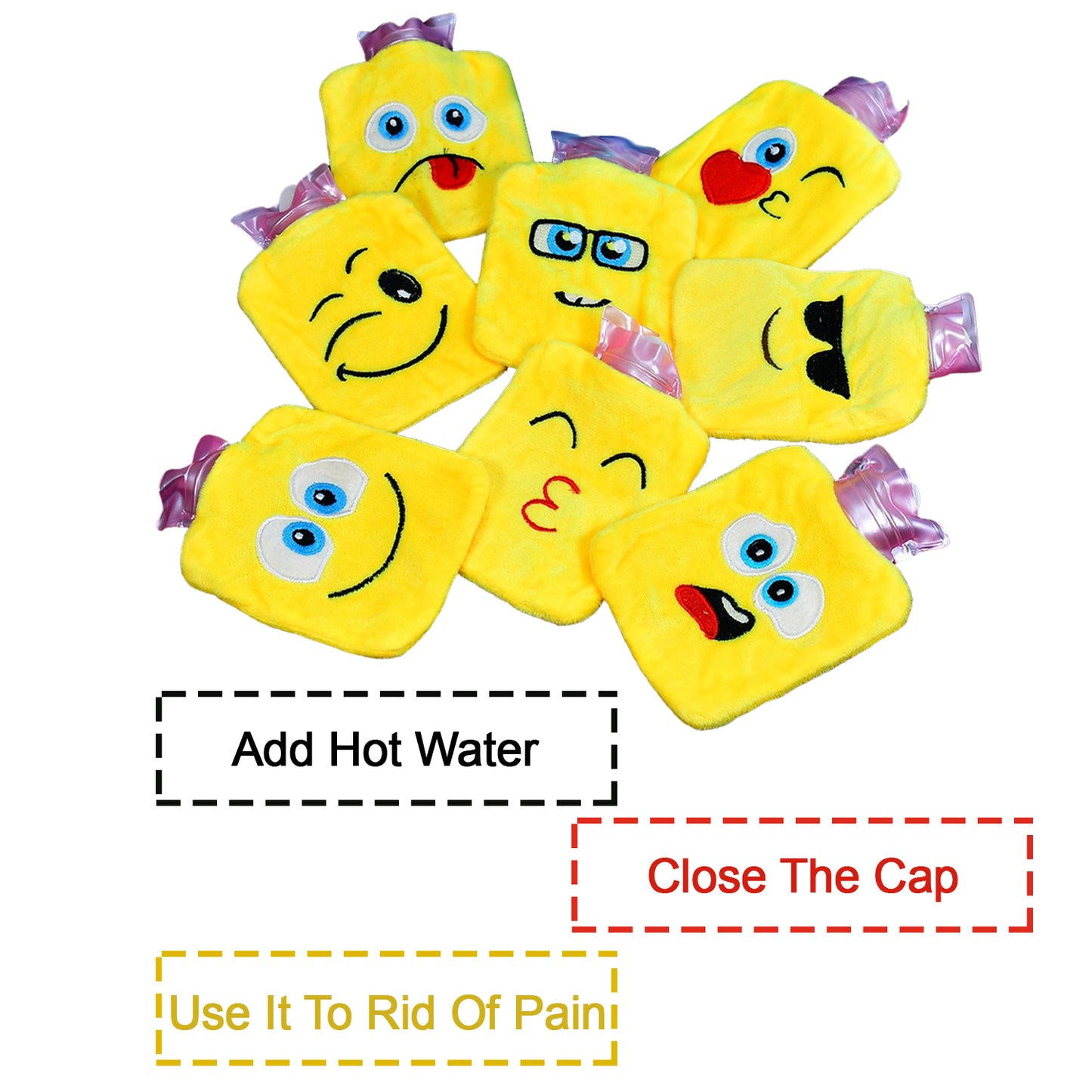 1pc Mix Emoji Designs Small Hot Water Bag With Cover For Pain Relief Neck Shoulder Pain And Hand Feet Warmer Menstrual Cramps. - Happy Price - Image 7
