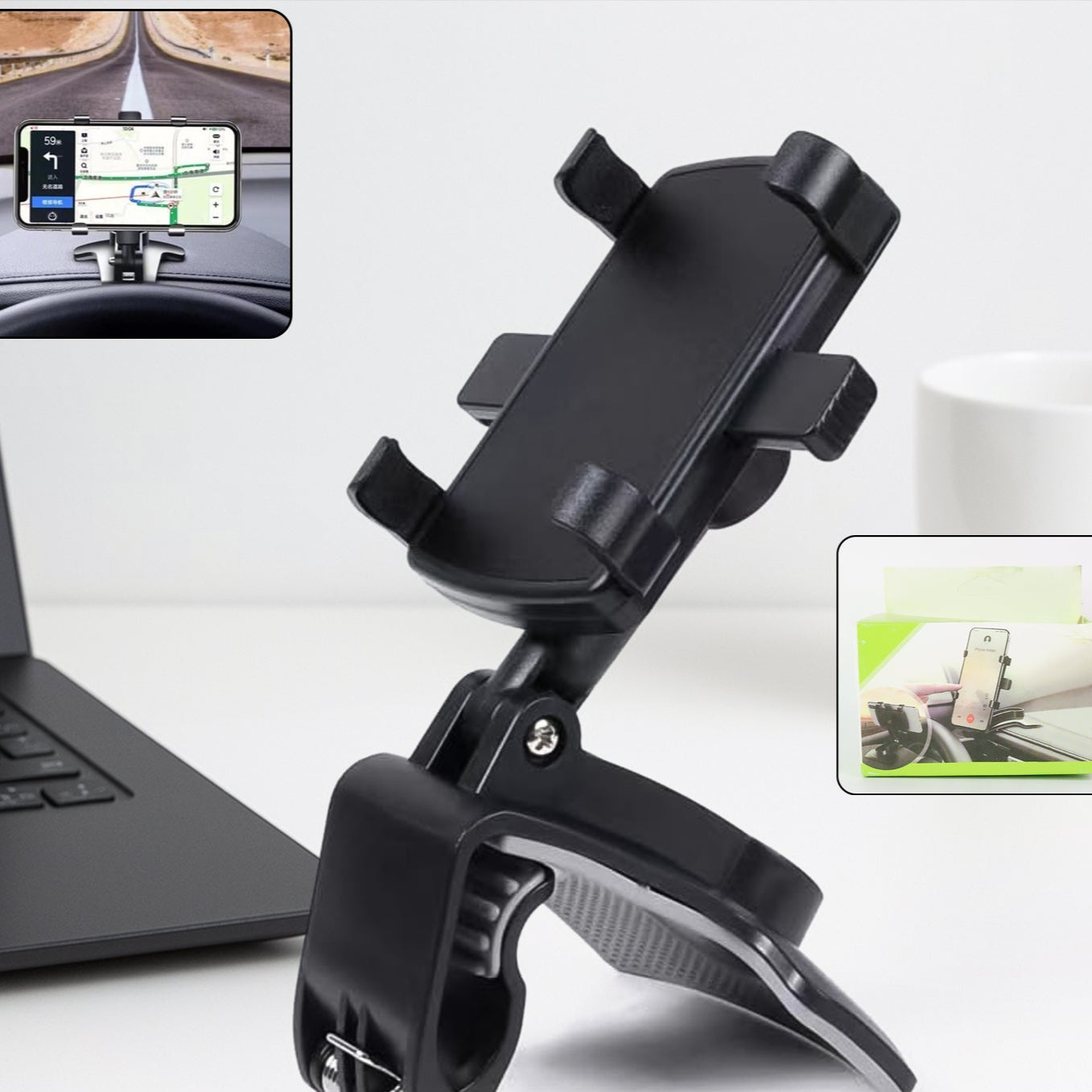 Adjustable Car Dashboard & Desk Phone Mount Holder - 360° Rotating Clip Stand (1 Pc) - Happy Price - Image 1