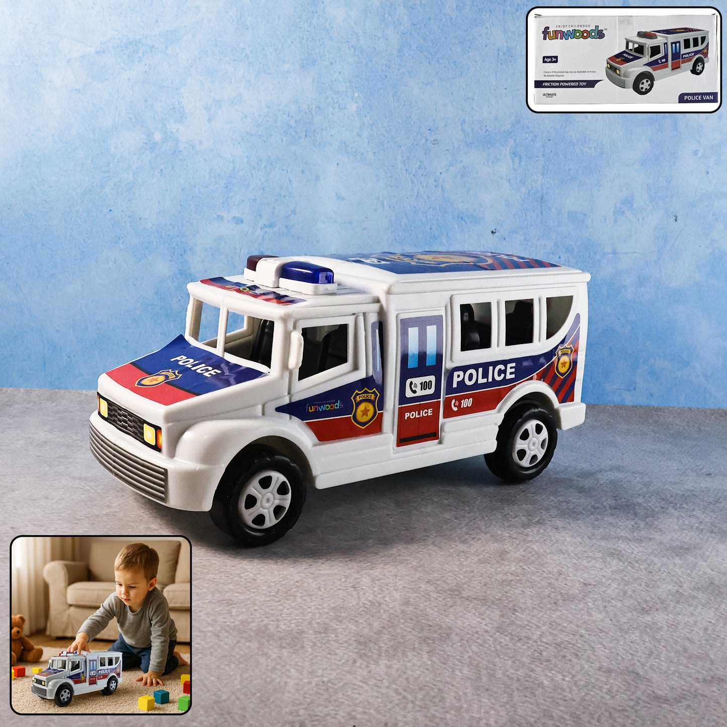 Friction Powered Police Van Toy for Kids - Push and Go Vehicle (1 Pc) - Happy Price - Image 7