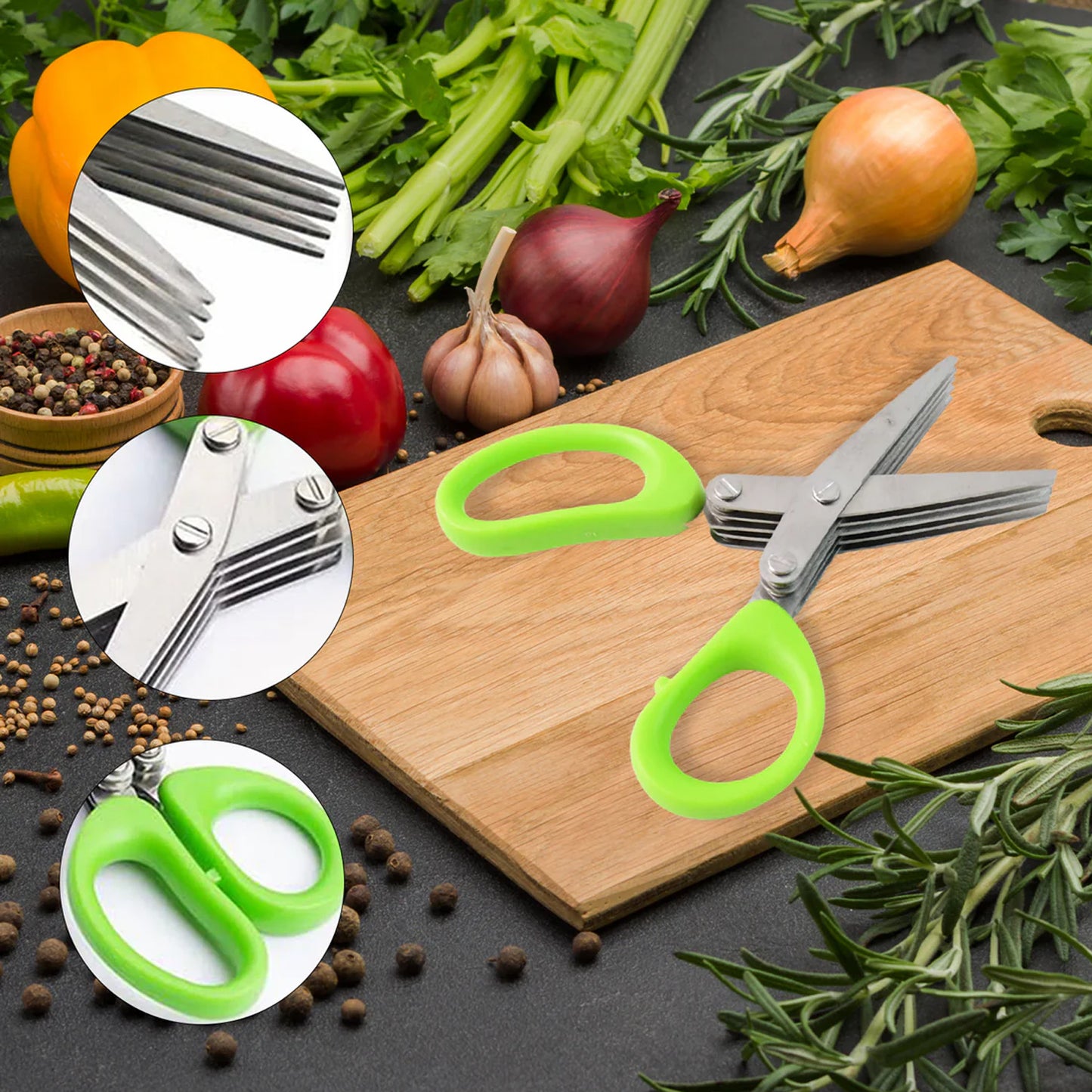 5-Blade Stainless Steel Kitchen Scissors with Cleaning Comb - Effortless Herb Chopper - Happy Price - Image 5