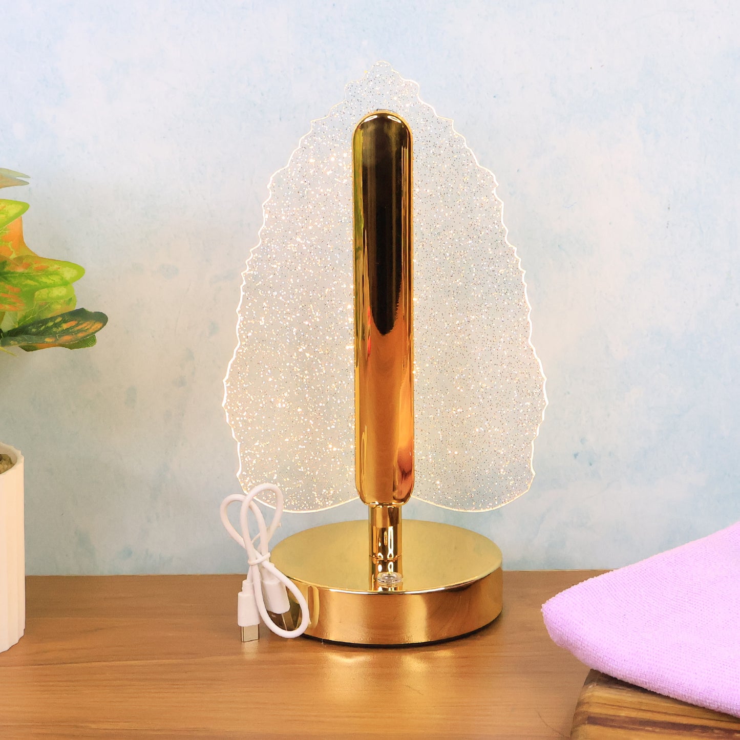 Elegant Crystal Leaf LED Table Lamp with USB Power - Happy Price - Image 4