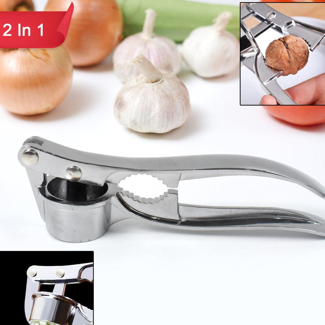 2 In1 Garlic Masher Premium Garlic Press Walnut Cracker Opener (1 Pc) - Happy Price - Image 1