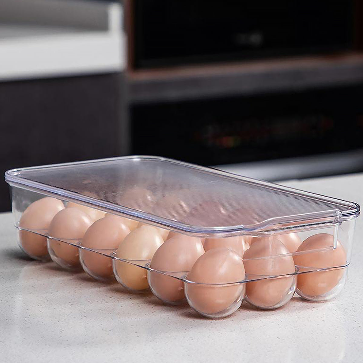 Plastic 18 Cavity Egg Storage Box Or Egg Trays For Refrigerator With Lid Handles High Quality Rectangular Egg Tray Box For 18 Egg (1 Pc) - Happy Price - Image 3