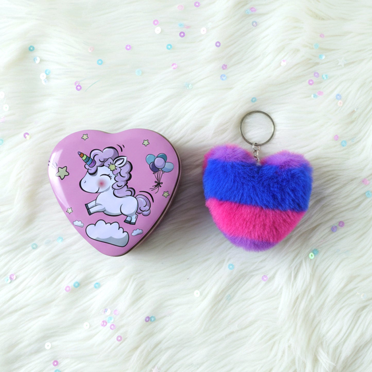 Heart Shape Gift Box Plush Keychain (2 Pc)