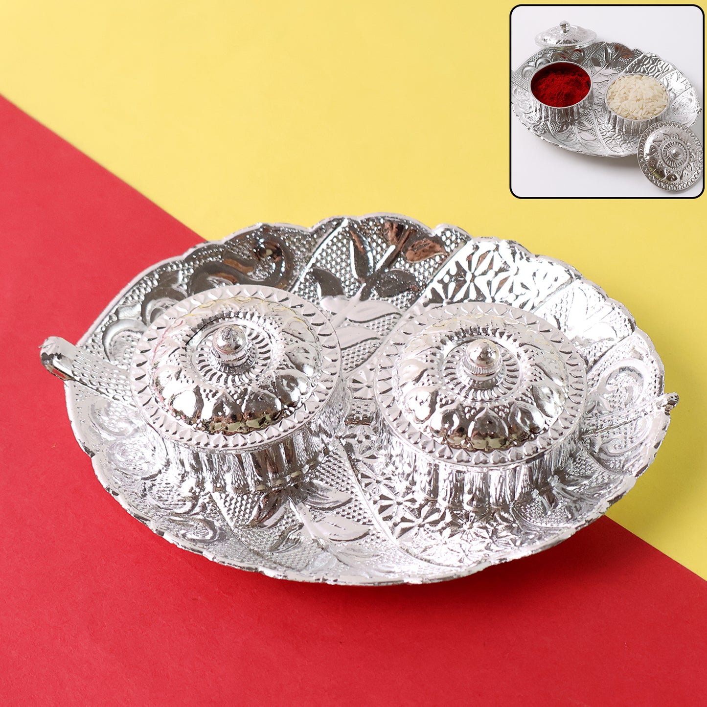 Leaf Shape Special Puja Thali (1 Pc Mix Design) - Happy Price - Image 2