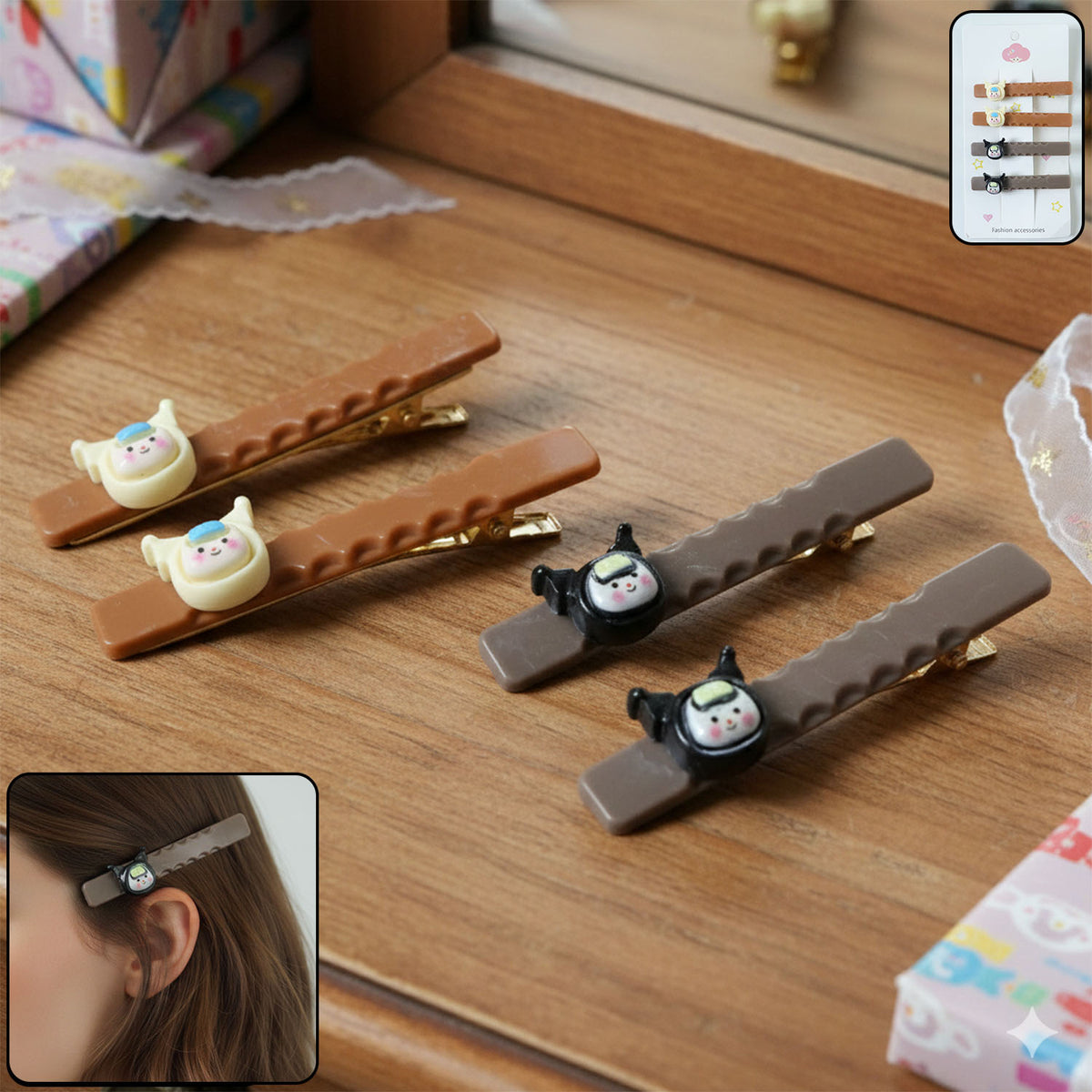 Cute Character Hair Clip Set - 4 Pc Decorative Fashion Accessories for Girls - Happy Price - Image 2