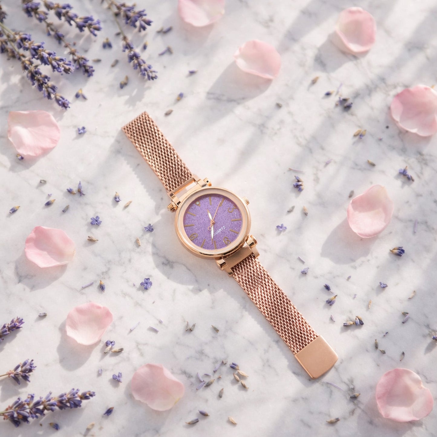Rose Gold Mesh Strap Analog Watch for Women - Minimalist Round Dial Fashion Accessory (1 Pc) - Happy Price - Image 3