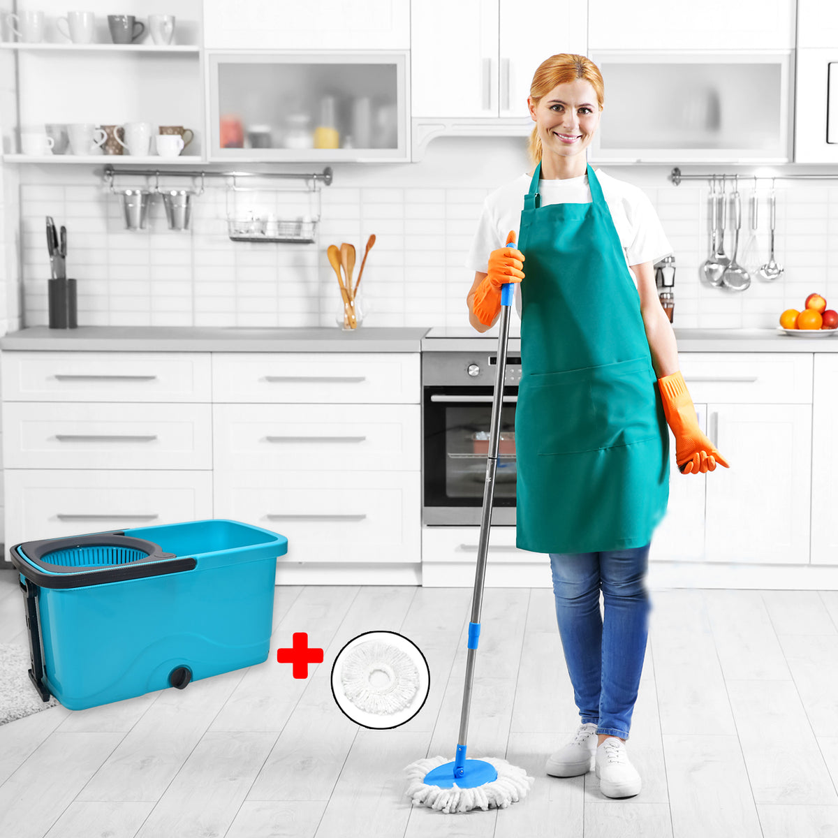 Spin Mop with Wheels and Wringer Bucket for Easy Floor Cleaning - Happy Price - Image 2