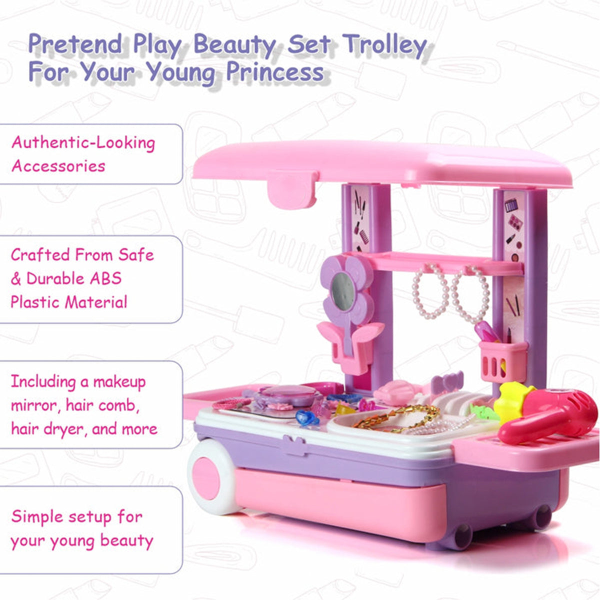 Big Beauty Set Suitcase On Wheel The Ultimate Beauty Set On Wheels For Girls Makeup Kit Is Easy To Clean Use Portable Beauty Set With 25 Pieces For 3 Years Bis Approved. (Beauty Set Trolley) - Happy Price - Image 5
