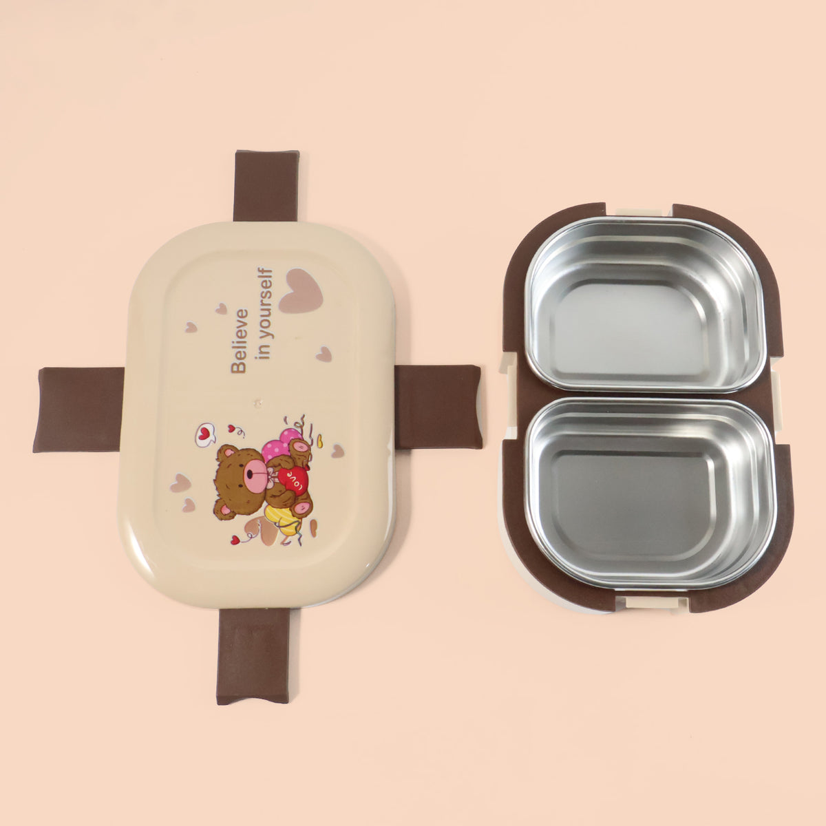 Teddy Print Kids Lunch Box - 500ml Tiffin with 2 Stainless Steel Containers - Happy Price - Image 3