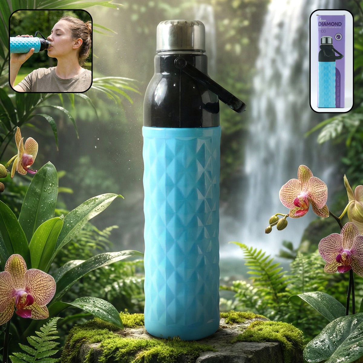 1100 ML Diamond Texture Sports Water Bottle with Strap (1 Pc) - Happy Price - Image 2