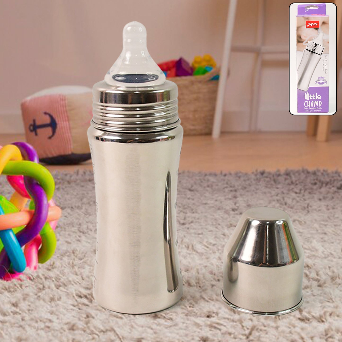 Apex Stainless Steel Little Champ Baby Feeding Bottle (250 Ml) - Happy Price - Image 2