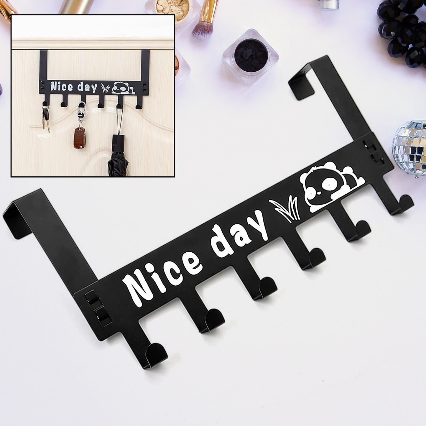 Heavy-duty Carbon Steel Cartoon Nice Day Over Door Hook Hanger Rack Towel Hanger Removable Door Hook Coat Scarf Cloths Hanger (1 Pc 6 Hook) - Happy Price - Image 2