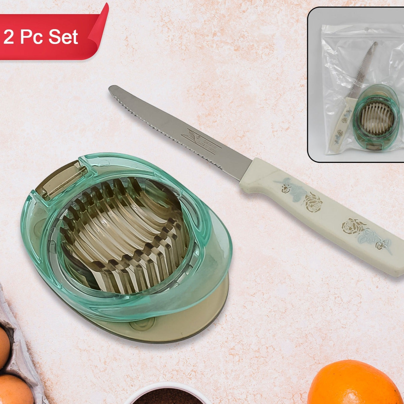 Stainless Steel Egg Slicer Knife (2 Pc Set) - Happy Price - Image 1