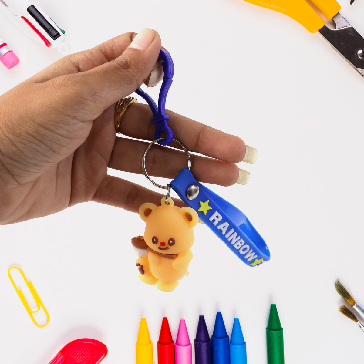 Cute Bear Character Keychain with Rainbow Strap - 1 Pc - Happy Price - Image 3