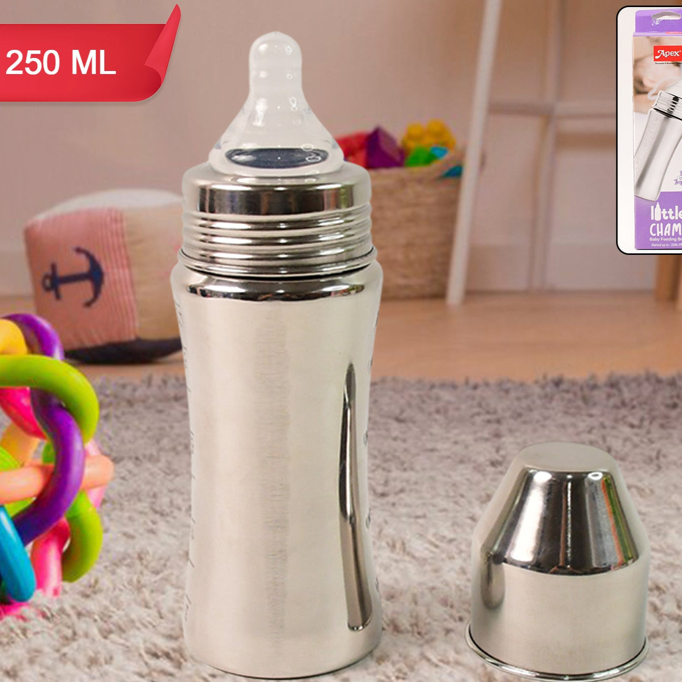 Apex Stainless Steel Little Champ Baby Feeding Bottle (250 Ml) - Happy Price - Image 1