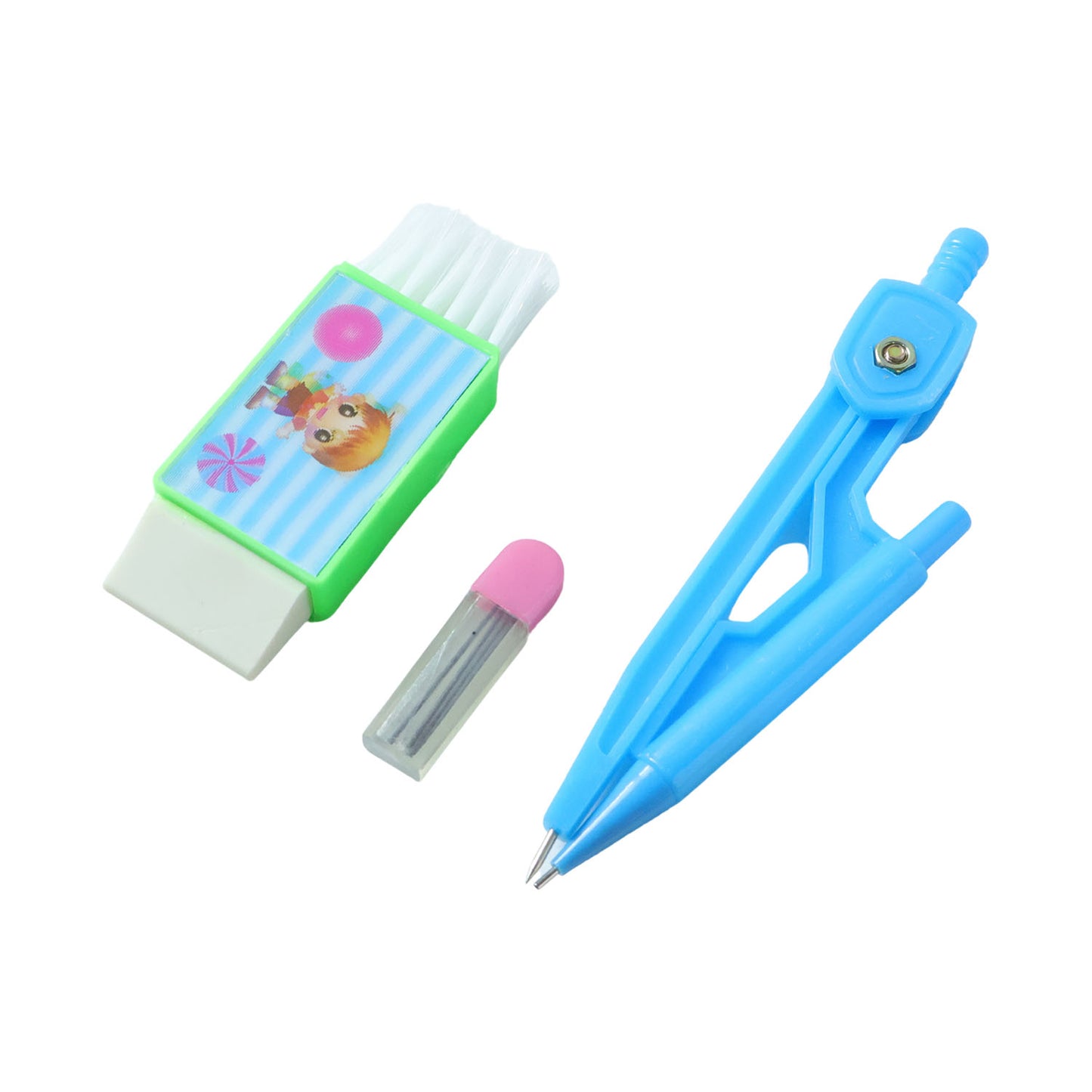 Kids Plastic Geometry Compass Set with Eraser & Lead Refills - 1 Set - Happy Price - Image 4