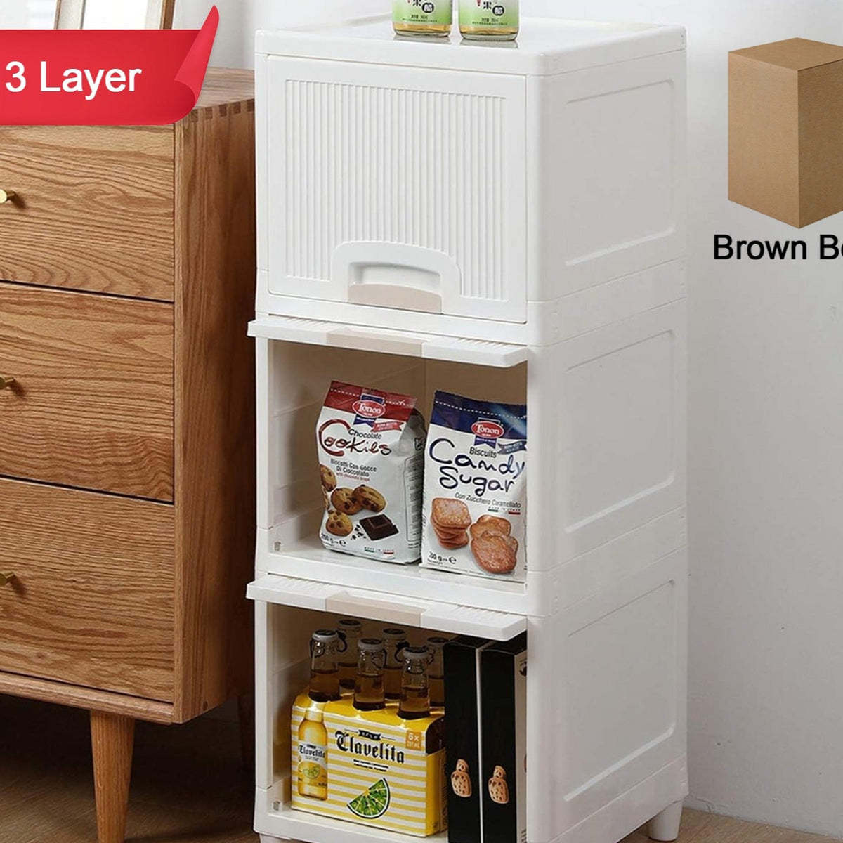 Multipurpose Storage Cabinet Storage Solutions Plastic Drawers Multi Layer Wardrobe Storage Drawers Foldable Multipurpose Drawer Units For Kitchen Bathroom Bedroom Cloth (3layer) - Happy Price - Image 1