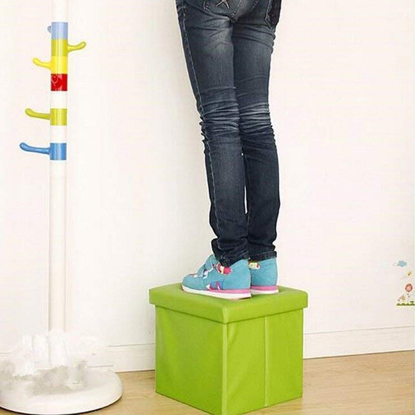 Foldable Storage Ottoman with Cushion Seat - Cube Shape Stool for Living Room - Happy Price - Image 4