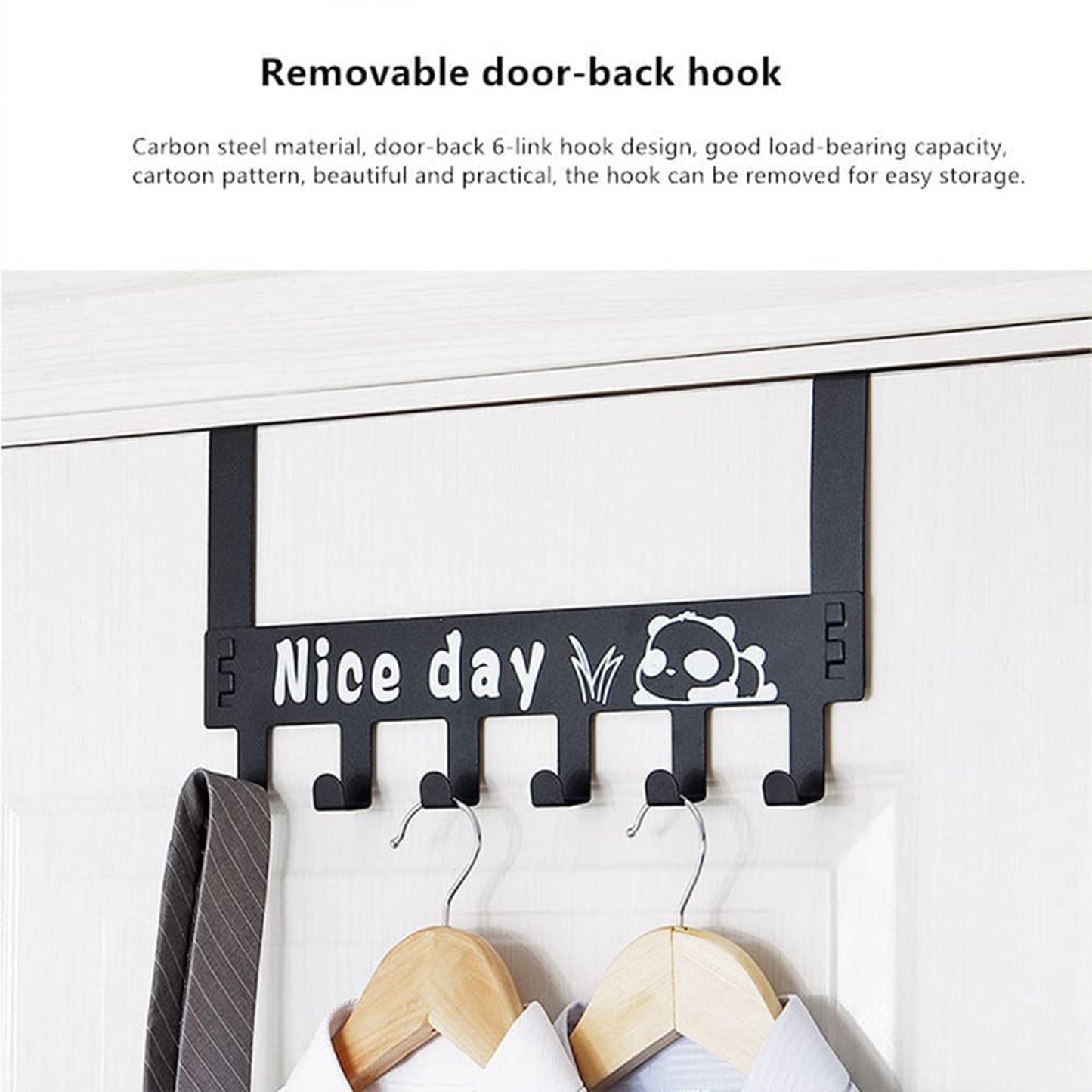 Heavy-duty Carbon Steel Cartoon Nice Day Over Door Hook Hanger Rack Towel Hanger Removable Door Hook Coat Scarf Cloths Hanger (1 Pc 6 Hook) - Happy Price - Image 5